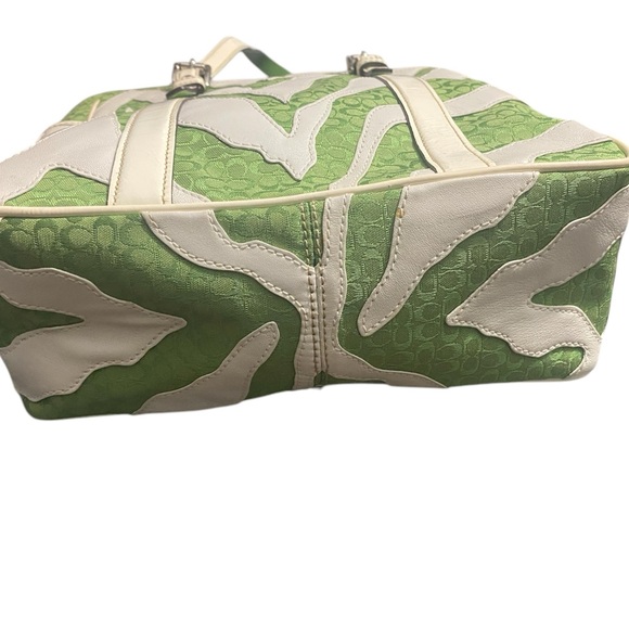 Coach Green & White Zebra Striped Signature Logo Tote - Picture 5 of 15